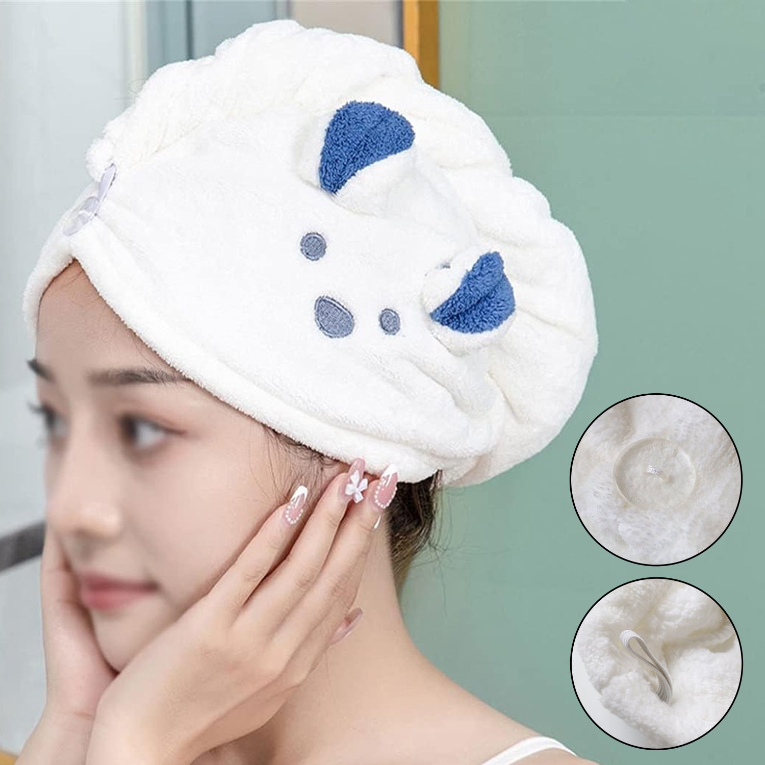 Soft Microfiber Hair Drying Towel Wrap with Cute Animal Ears & Button Closure (1 Pc) Soft Microfiber Hair Drying Towel Wrap with Cute Animal Ears & Button Closure (1 Pc)
